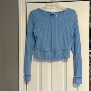 Super Soft Powder Blue Ribbed Button-Up Sweater Top/ Cardigan Sz S Women/Junior